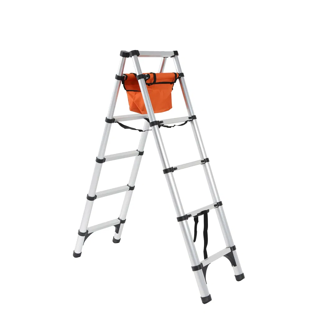 1.4+1.4m Double Side Folding Step Aluminium Telescopic Ladder with Tool Bag