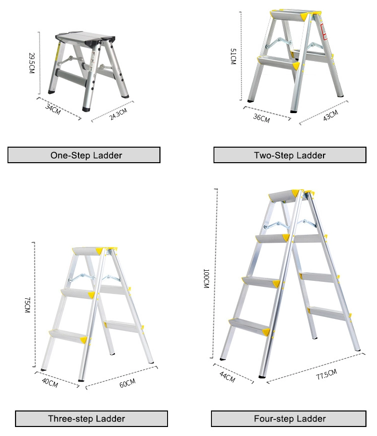 3 Steps Aluminum Double Side Step Ladder Three-Step Folding Portable Aluminum Ladder